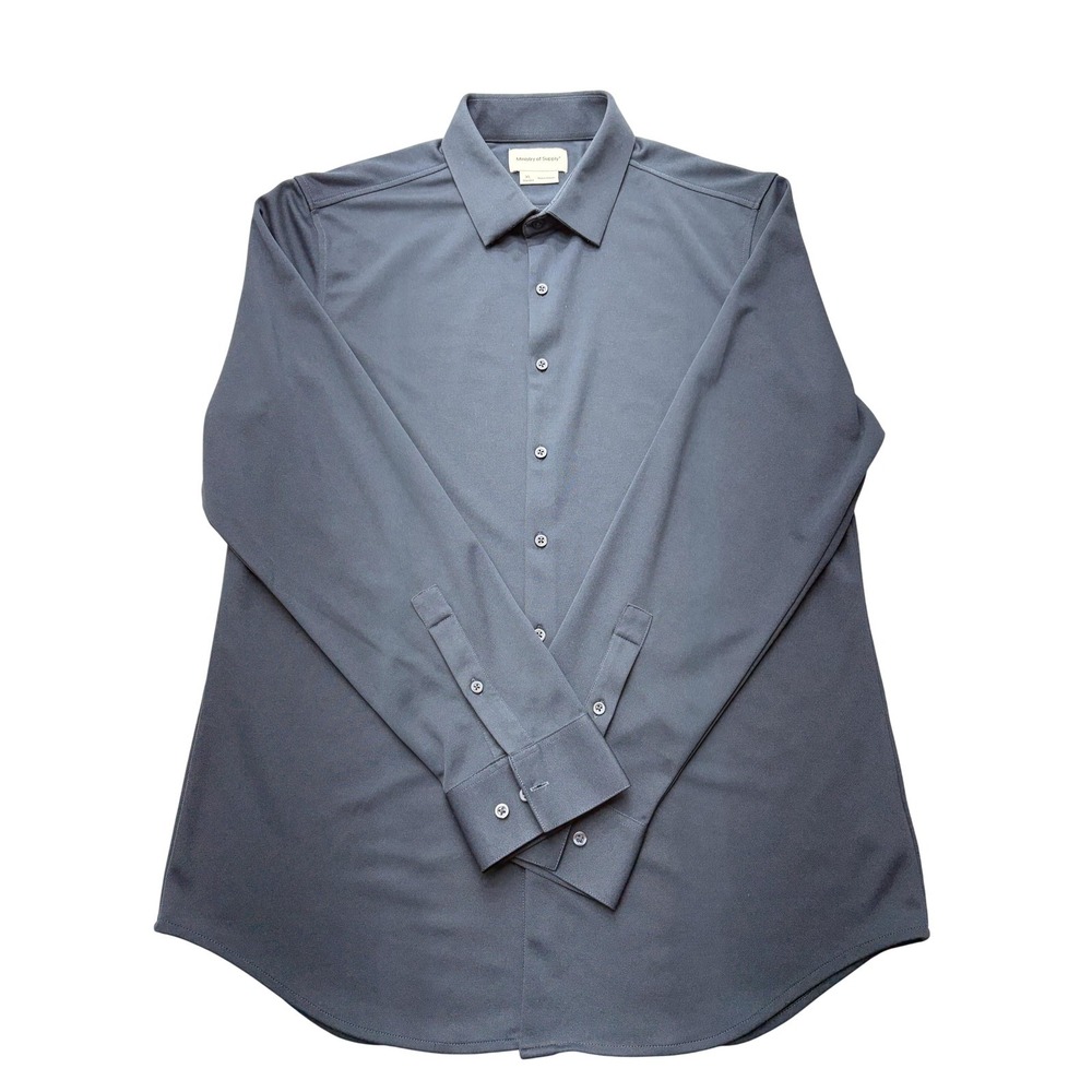Ministry Of Supply‎ Mens XL Blue Performance Dress Shirt Long Sleeve Button Up